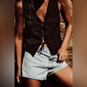 Zara Black Sleeveless Tie Front Top